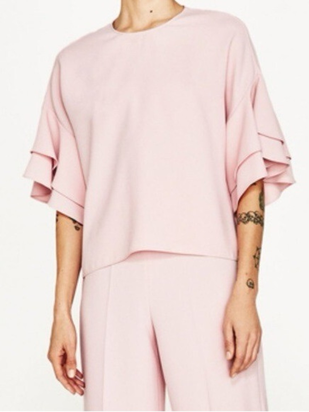 ZARA Ruffle-Sleeve Top in Soft Pink